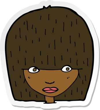 Bir insan tarafından çizilmiş, dik dik bakan bir kadının çıkartması.