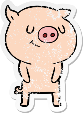 Bir insan tarafından çizilmiş mutlu çizgi film domuzunun sıkıntılı çıkartması.