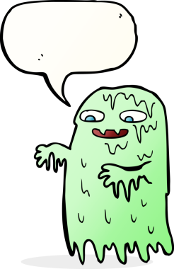 Bir insan tarafından çizilmiş baloncuklu iğrenç balçık hayaleti.