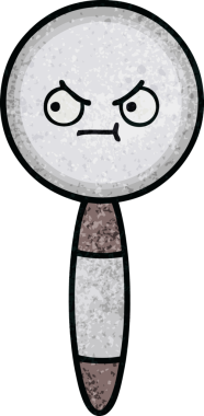 Bir insan tarafından çizilmiş bir büyüteçin retro grunge desen karikatürü