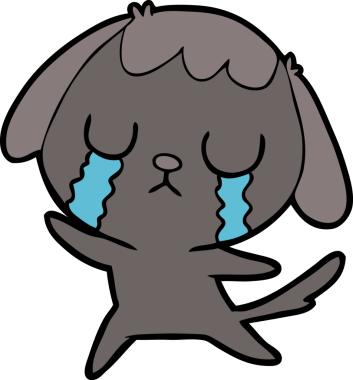 Bir insan tarafından çizilmiş şirin bir çizgi film köpeği ağlıyor.