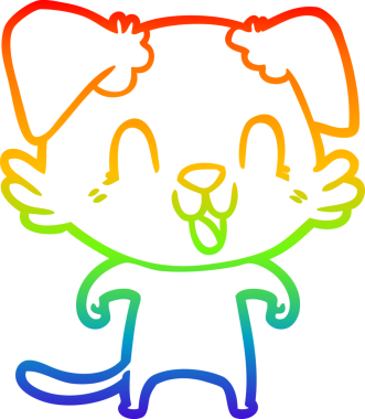 Gökkuşağı gradyan çizgisi bir insan tarafından çizilmiş gülen bir çizgi köpeğin çizimi