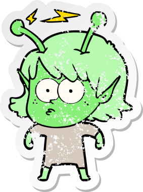 Bir insan tarafından çizilmiş uzaylı bir kızın sıkıntılı çıkartması.