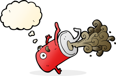 Bir insan tarafından çizilmiş düşünce baloncuğu olan eski bir içki kutusu.