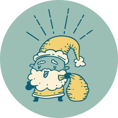 Bir insan tarafından çizilmiş çuvalı olan dövme stili Noel Baba karakteri.