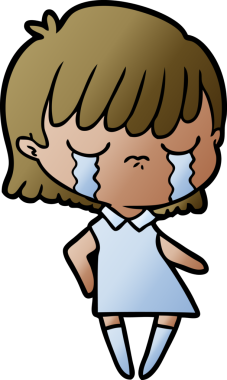 Bir insan tarafından çizilmiş ağlayan çizgi film kadını.