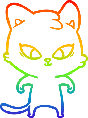 Gökkuşağı gradyan çizgisi bir insan tarafından çizilmiş şirin bir çizgi kedi çizimi