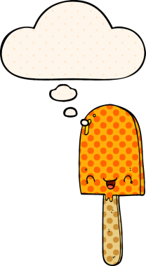 Bir insan tarafından çizilmiş çizgi roman tarzındaki düşünce baloncuklu buz lolipopu.