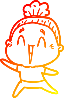 Bir insan tarafından çizilmiş mutlu, yaşlı bir kadının sıcak çizgi çizimi.