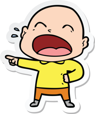 Bir insan tarafından çizilmiş kel adam diye bağıran bir çizgi film çıkartması.