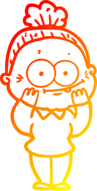 Bir insan tarafından çizilmiş mutlu, yaşlı bir kadının sıcak çizgi çizimi.