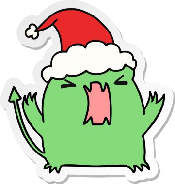 Bir insan tarafından çizilmiş Kawaii şeytanının el çizimi Noel çıkartması.