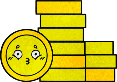 Bir insan tarafından çizilmiş eski grunge desenli bozuk paraların karikatürü