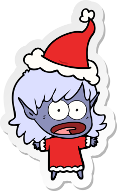 Bir insan tarafından çizilmiş Noel Baba şapkası giyen şok olmuş bir elf kızının el yazısı.