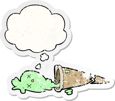 Düşünce baloncuklu çizgi film dondurması insan tarafından çizilmiş yıpranmış bir çıkartma.