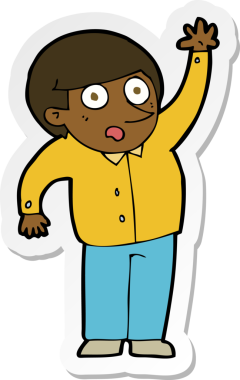 Bir insan tarafından çizilmiş soru soran bir karikatürcünün çıkartması.