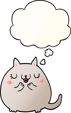 Düşünce baloncuğu olan sevimli kedi çizgi filmi bir insan tarafından çizilmiş.