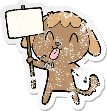 Bir insan tarafından çizilmiş şirin bir köpeğin sıkıntılı çıkartması.