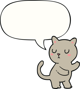 Bir insan tarafından çizilmiş konuşma balonu olan çizgi film kedisi.