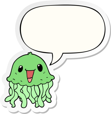 bir insan tarafından çizilmiş konuşma balonu çıkartmalı denizanası çizgi filmi.