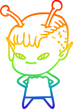 Gökkuşağı gradyan çizgisi bir insan tarafından çizilmiş şirin bir uzaylı kızın çizimi.