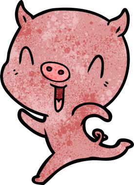 Bir insan tarafından çizilen mutlu domuz çizgi filmi.