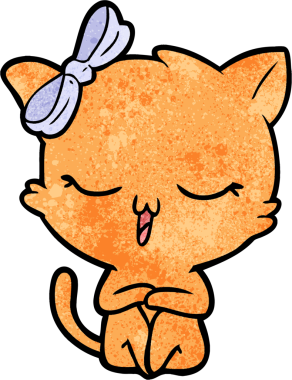 Bir insan tarafından çizilmiş kafasında yay olan çizgi film kedisi.