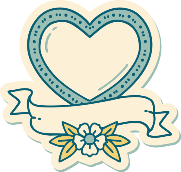 Bir insan tarafından çizilmiş geleneksel bir kalp ve bayrak stili dövme çıkartması.