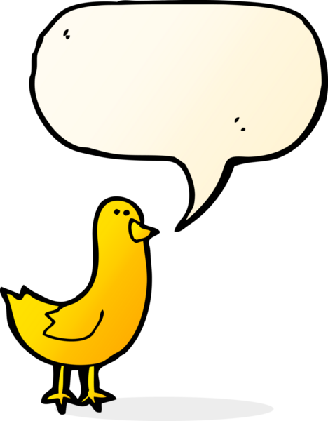 Bir insan tarafından çizilmiş konuşma balonlu çizgi film kuşu.