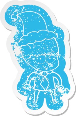 Gergin çizgi film strese girmiş tişört ve kravat takan bir çocuğun Noel Baba şapkası takması.