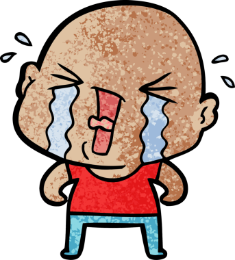 Bir insan tarafından çizilmiş ağlayan kel bir adam.