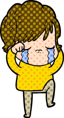 Bir insan tarafından çizilmiş ağlayan çizgi film kadını.