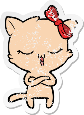 Bir insan tarafından kafasında fiyonk olan çizgi film kedisinin sıkıntılı çıkartması.