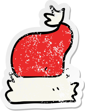 Bir insan tarafından çizilmiş bir karikatür Noel şapkasının gerilimli retro yapıştırması.