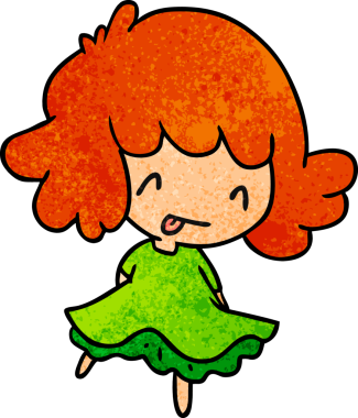 Bir insan tarafından çizilmiş sevimli bir kawai kızının desenli çizimi.