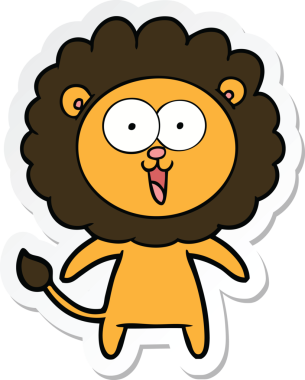 Bir insan tarafından çizilmiş mutlu bir aslanın çıkartması.