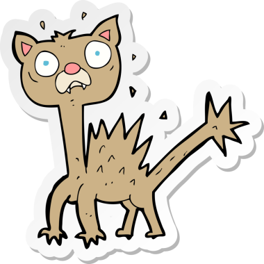 Bir insan tarafından çizilmiş korkak bir kedinin çıkartması.