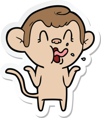 Bir insan tarafından çizilmiş çılgın bir maymun çıkartması.