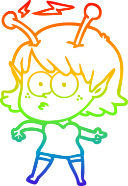 Gökkuşağı gradyan çizgisi bir insan tarafından çizilmiş uzaylı bir kızın çizimi