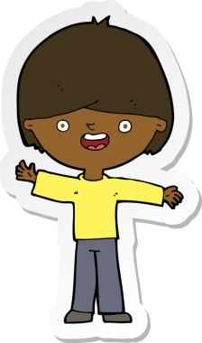 Bir insan tarafından çizilmiş mutlu bir çocuğun çıkartması.