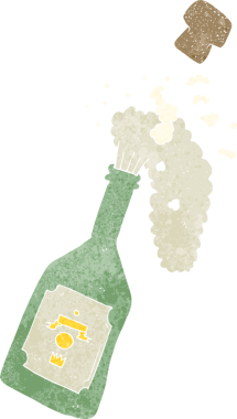 Bir insan tarafından çizilmiş şampanya karikatürü.