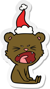 Kızgın el çizimi bir insan tarafından çizilmiş Noel Baba şapkası takan bir ayı.