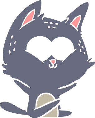 Bir insan tarafından çizilmiş düz renkli çizgi film kedisi