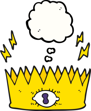 Serbest çizim düşünce balonu karikatür sihirli taç bir insan tarafından çizildi