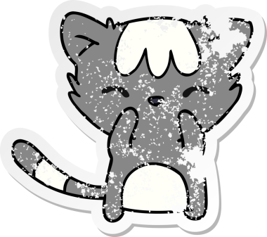 Bir insan tarafından çizilmiş sevimli kawaii kedisinin serbest çizilmiş çıkartması.