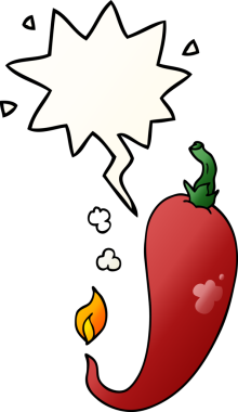 bir insan tarafından çizilmiş, konuşma baloncuklu kırmızı biber çizgi filmi.
