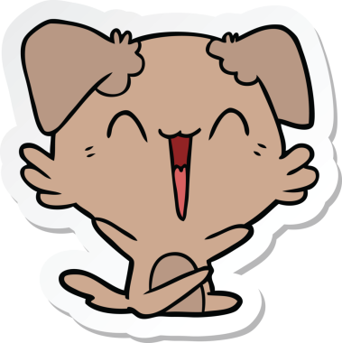 Bir insan tarafından çizilmiş mutlu bir köpek çizgi filminin çıkartması.