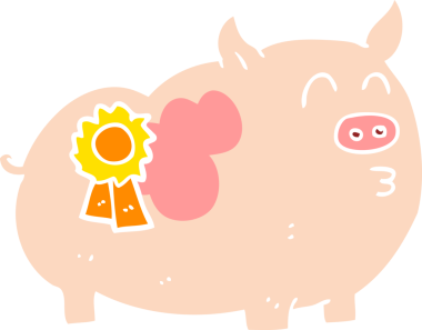 Bir insan tarafından çizilen ödüllü domuzun düz renk çizimi