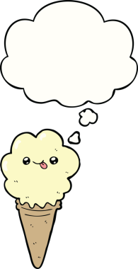 Bir insan tarafından çizilmiş düşünce balonlu karikatür dondurması.