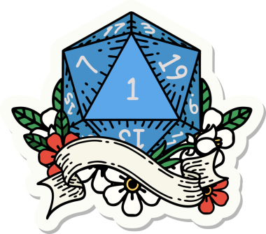 Bir insan tarafından çizilmiş doğal bir d20 zar etiketi.